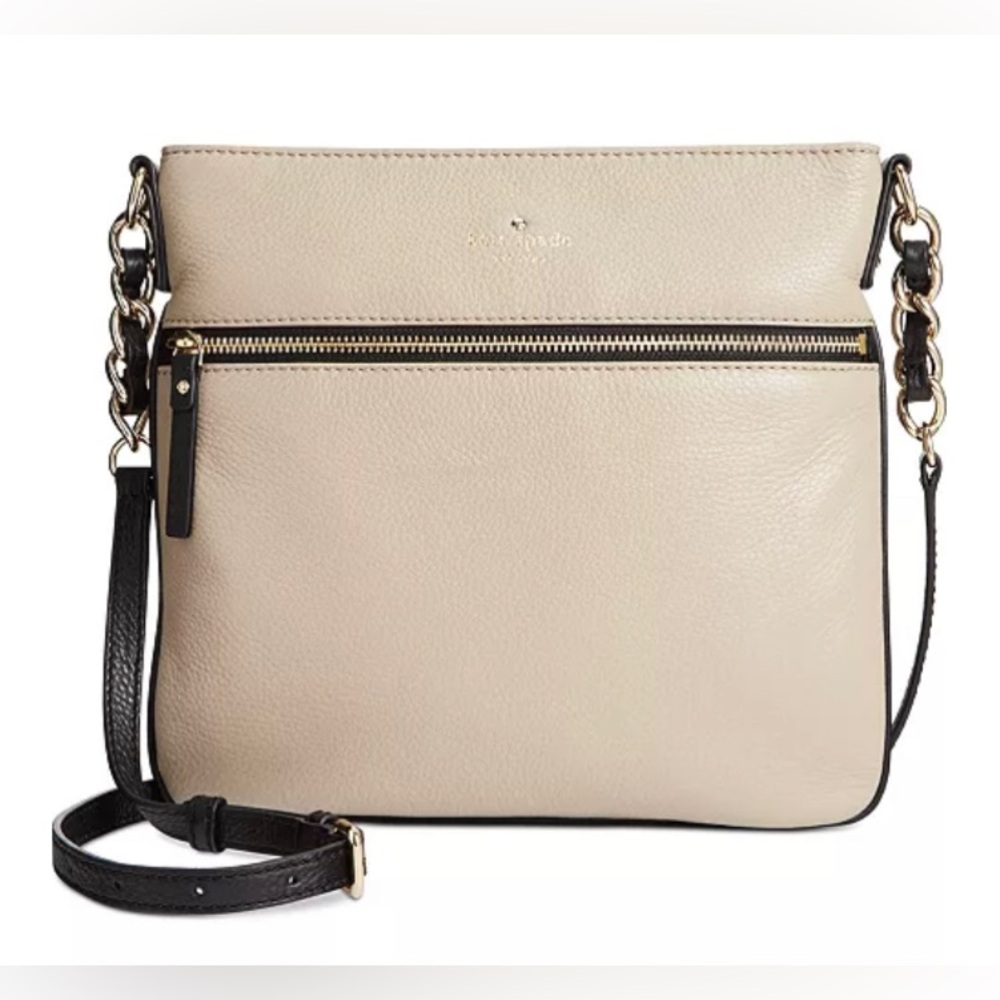 Kate Spade Cobble Hill Ellen Taupe Pebbled Leather Crossbody Bag‎ Chain Link